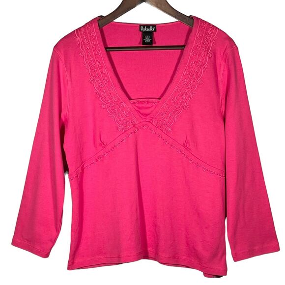 Rafaella Blouse Women Size L Pink Cotton Long Sleeve Embroidered‎ - Picture 1 of 13